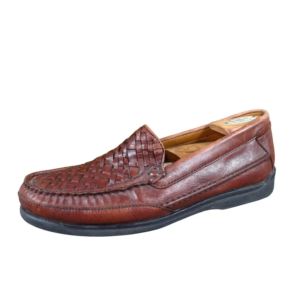 Dockers 90-7387 Mens‎ Woven Leather Loafers Size 9 Business Brown Slip On Shoes